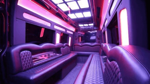 Interior of Charter Bus Company Waco's 15 Passenger Party Bus in Waco