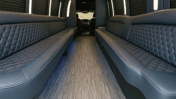 Interior of Charter Bus Company Arlington's 20 Passenger Party Bus in Arlington