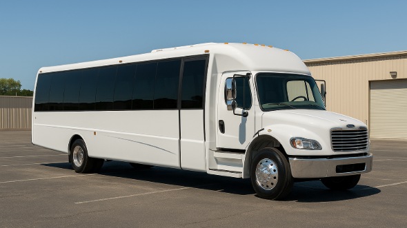 Exterior of Charter Bus Company Grand Prairie's 28 Passenger Party Bus in Grand Prairie