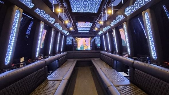 Interior of Charter Bus Company Fort Worth's 28 Passenger Party Bus in Fort Worth