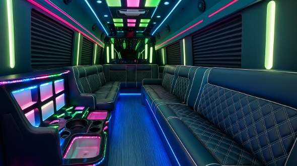 Interior of Charter Bus Company Fort Worth's 30 Passenger Party Bus in Fort Worth