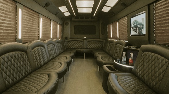 Interior of Charter Bus Company Grand Prairie's 30 Passenger Party Bus in Grand Prairie