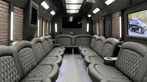 Interior of Charter Bus Company Waco's 30 Passenger Party Bus in Waco